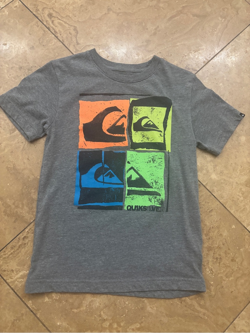 Quiksilver Gray Tee with Orange, Blue and Neon Green Panels